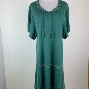 Garnet Hill Green Linen Tassel Embroidered Tee Dress XS